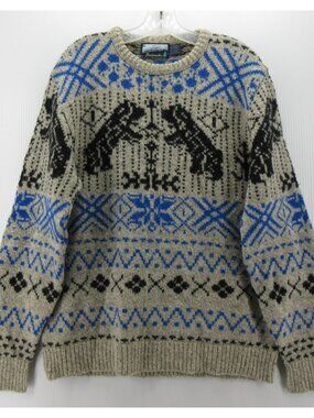 VINTAGE Fieldmaster Sweater Large Wool Blend Nordic Fair Isle Dogs 90s